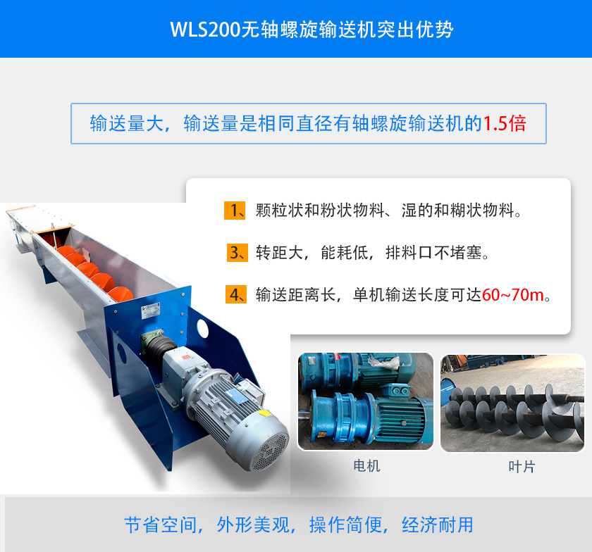 WLS200無軸螺旋輸送機(jī)突出優(yōu)勢(shì)